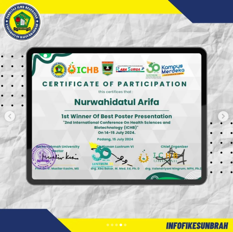 Dosen Program Studi Farmasi Klinis Universitas Baiturrahmah Raih Penghargaan “1st Winner of Best Poster Presentation” di Konferensi Internasional